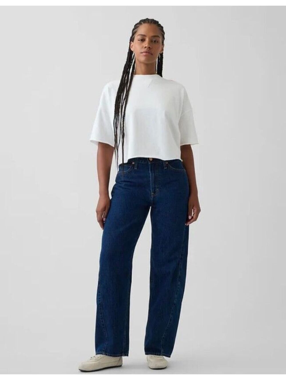 NWT Curvy High Rise Barrel Jeans dark wash 29p 8p